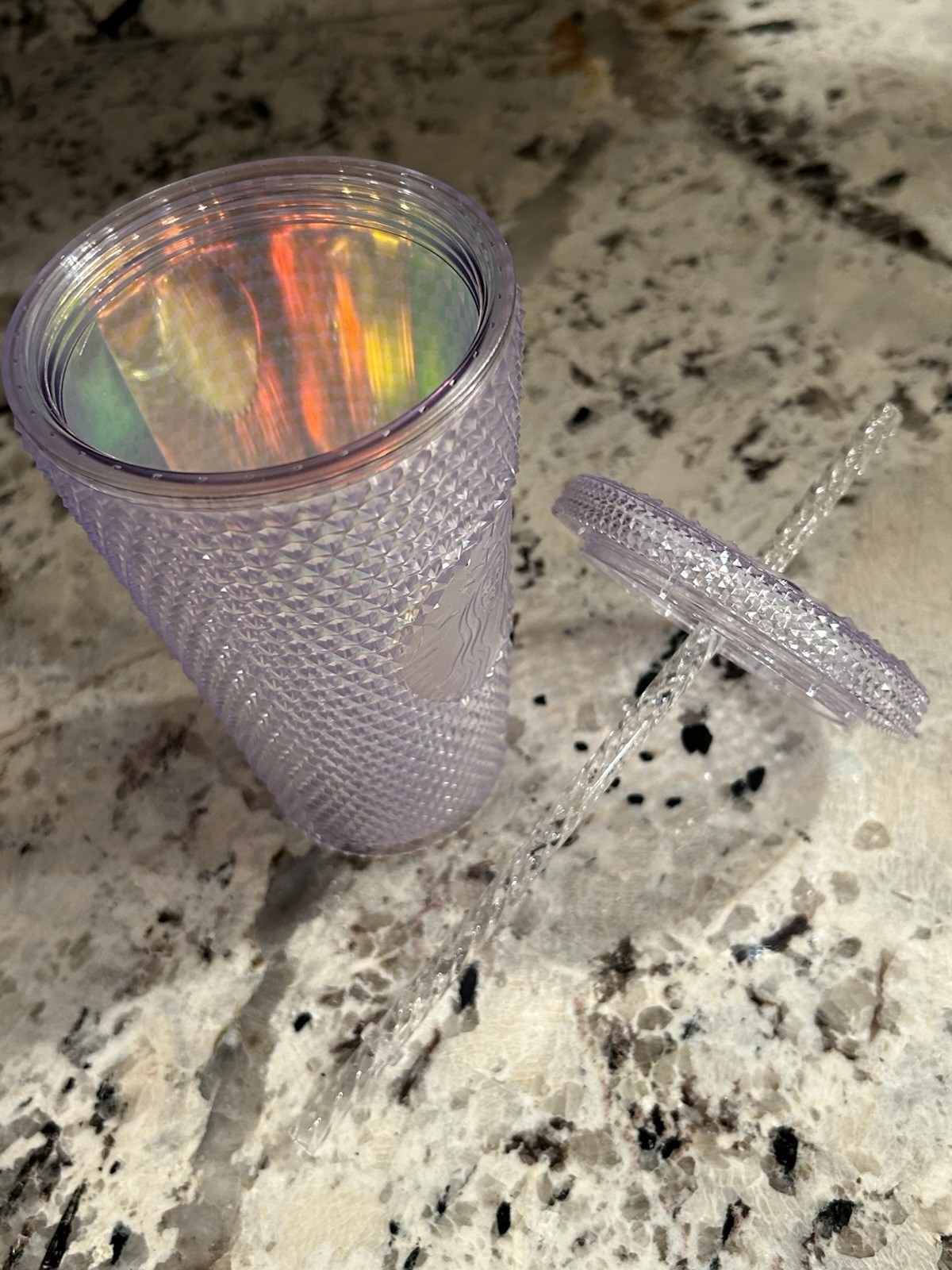 Starbucks Icy Lilac Iridescent Studded Tumbler 16oz Grande Cold Cup Clear Straw