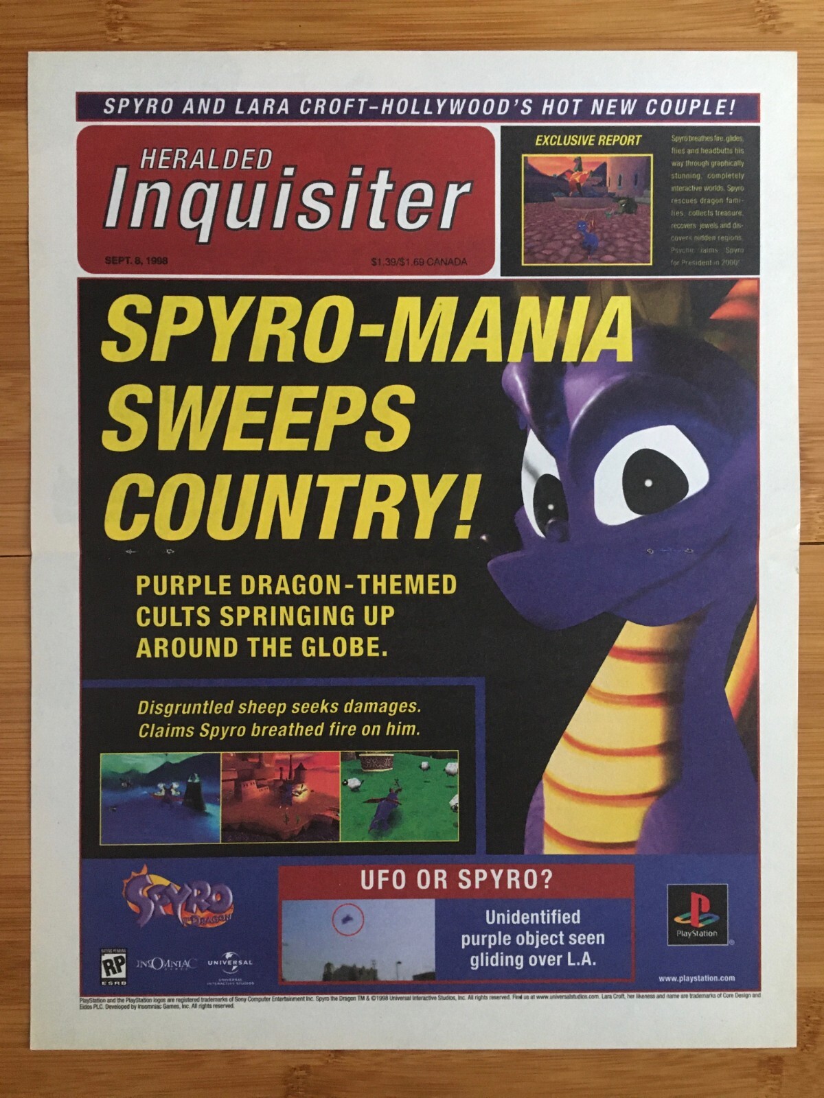 1998 Spyro the Dragon PS1 Playstation 1 Vintage Print Ad/Poster Video Game Art