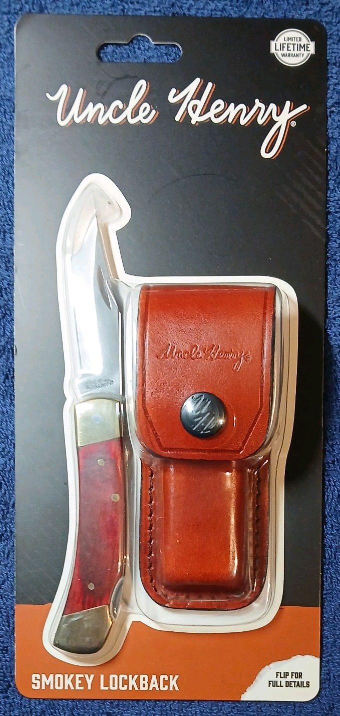 3.1oz Uncle Henry 2.8″ Smokey Lockb Pocketknife Rosewood Handle w/Leather sheath