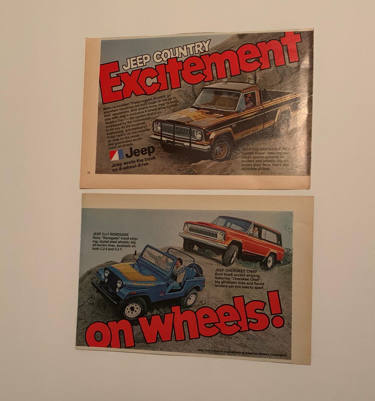 1977 Jeep Country Excitement CJ-7 Renegade CJ7 Cherokee Golden Eagle Print Ad