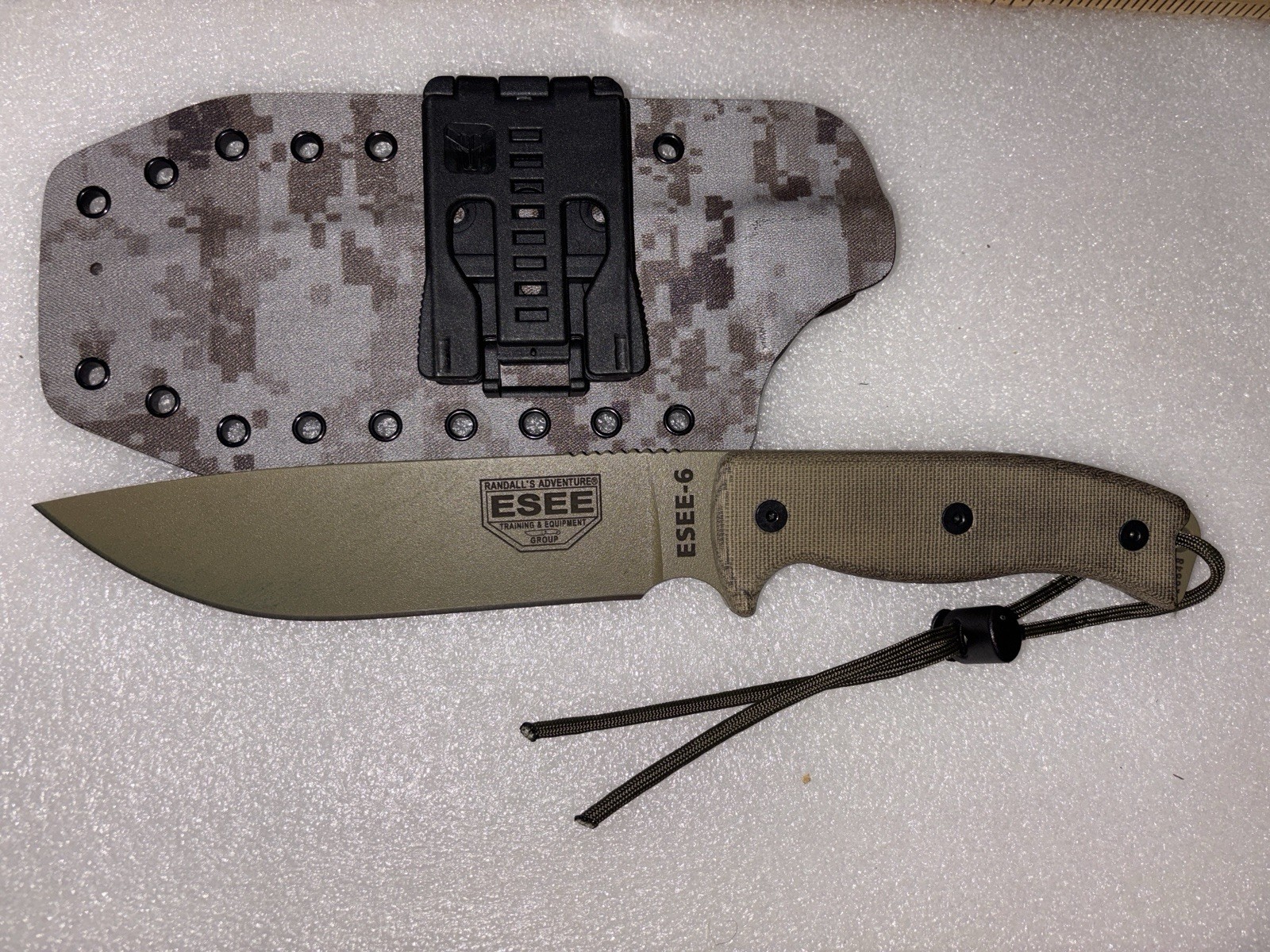 ESEE Model 6 Black G10 OD Green Powder Coated 1095HC Fixed Blade Knife OD003
