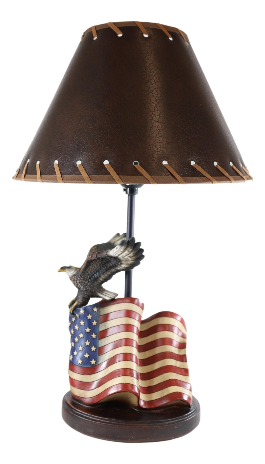 Soaring Bald Eagle With American Flag Memorial Table Lamp Figurine 19″ Tall