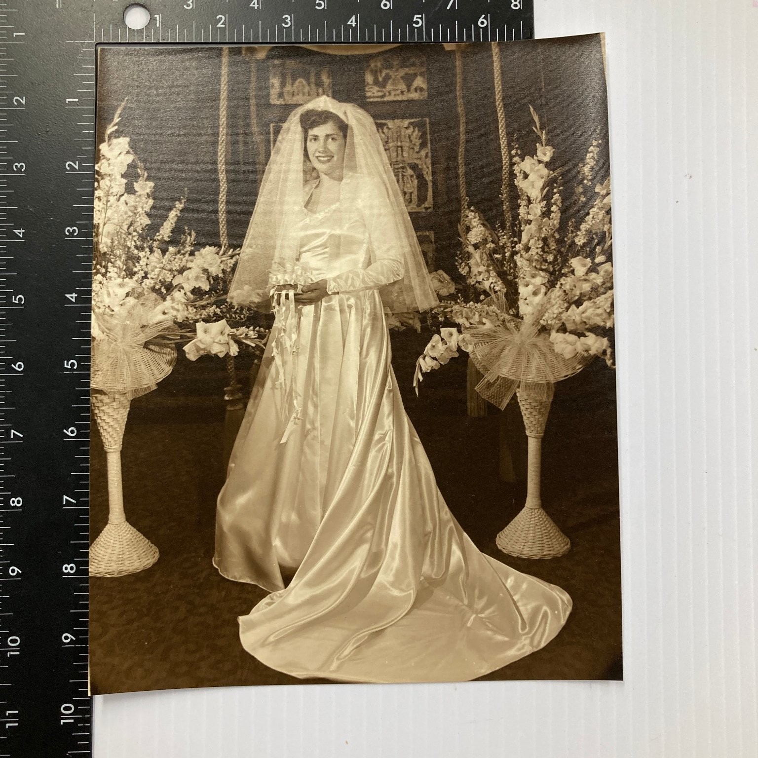 Bride Wedding Silver Gelatin Print Rochelle Studio Los Angeles 1940s Vintage