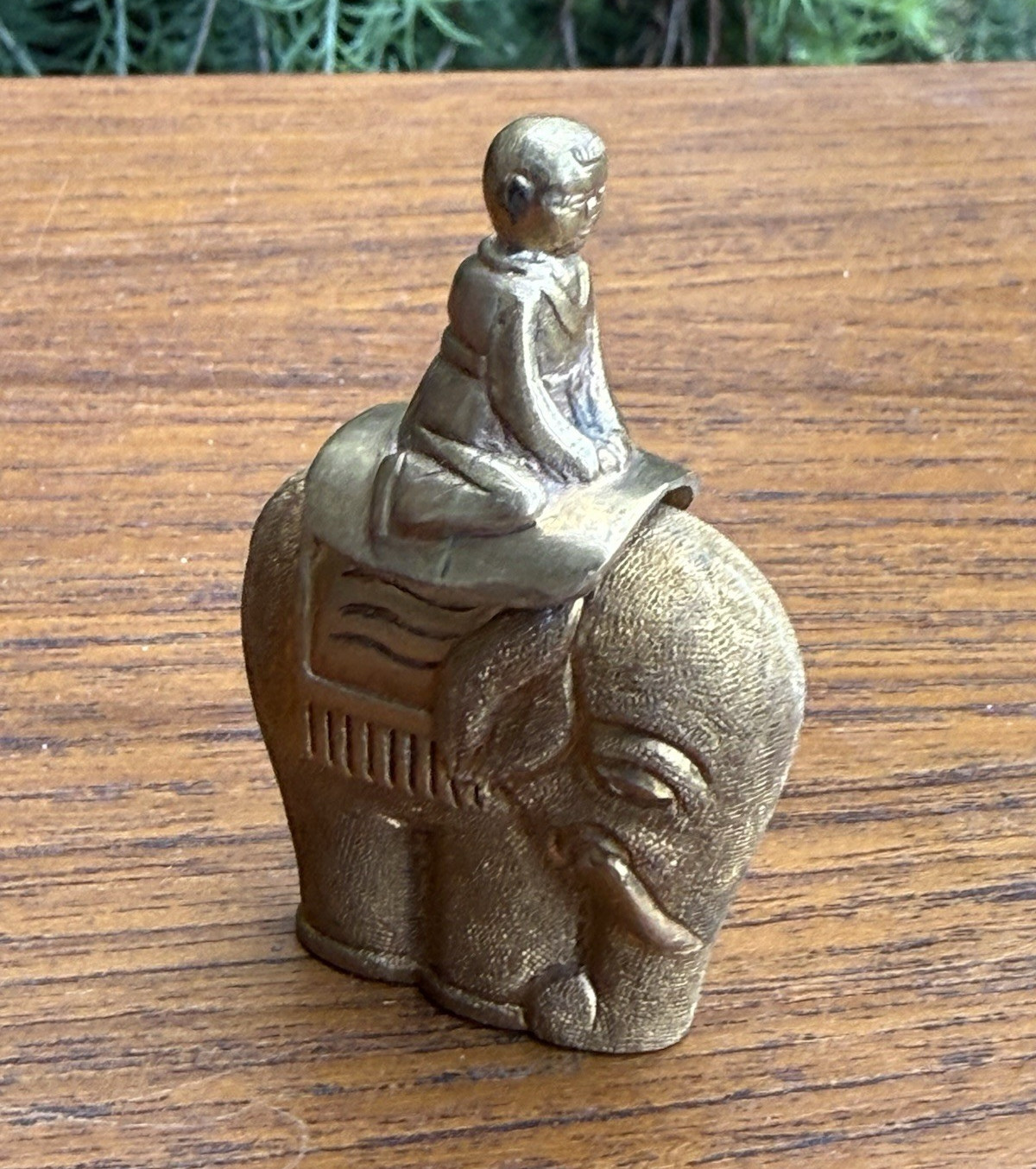 Brass Elephant Figurine with Seated Rider Miniature Decorative Tabletop
