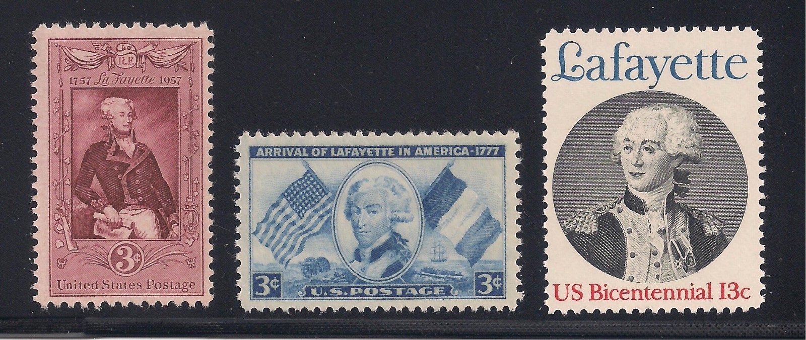 MARQUIS DE LAFAYETTE – SET OF 3 U.S. POSTAGE STAMPS – MINT CONDITION