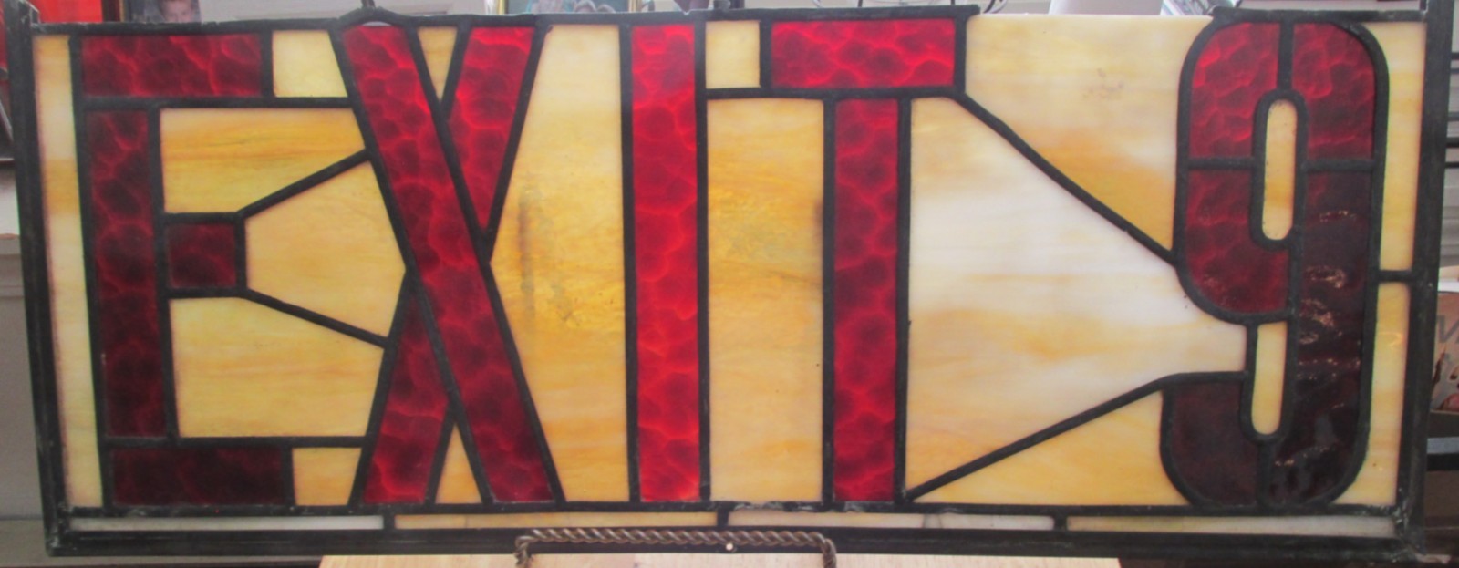 Vintage Antique Stained Glass EXIT 9 Sign From a Stage or Movie Theater