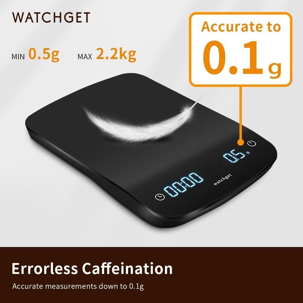 watchget Coffee Scale with Timer, 2200g/0.1g 4.8 x 6.89 x 0.98 inches, balck