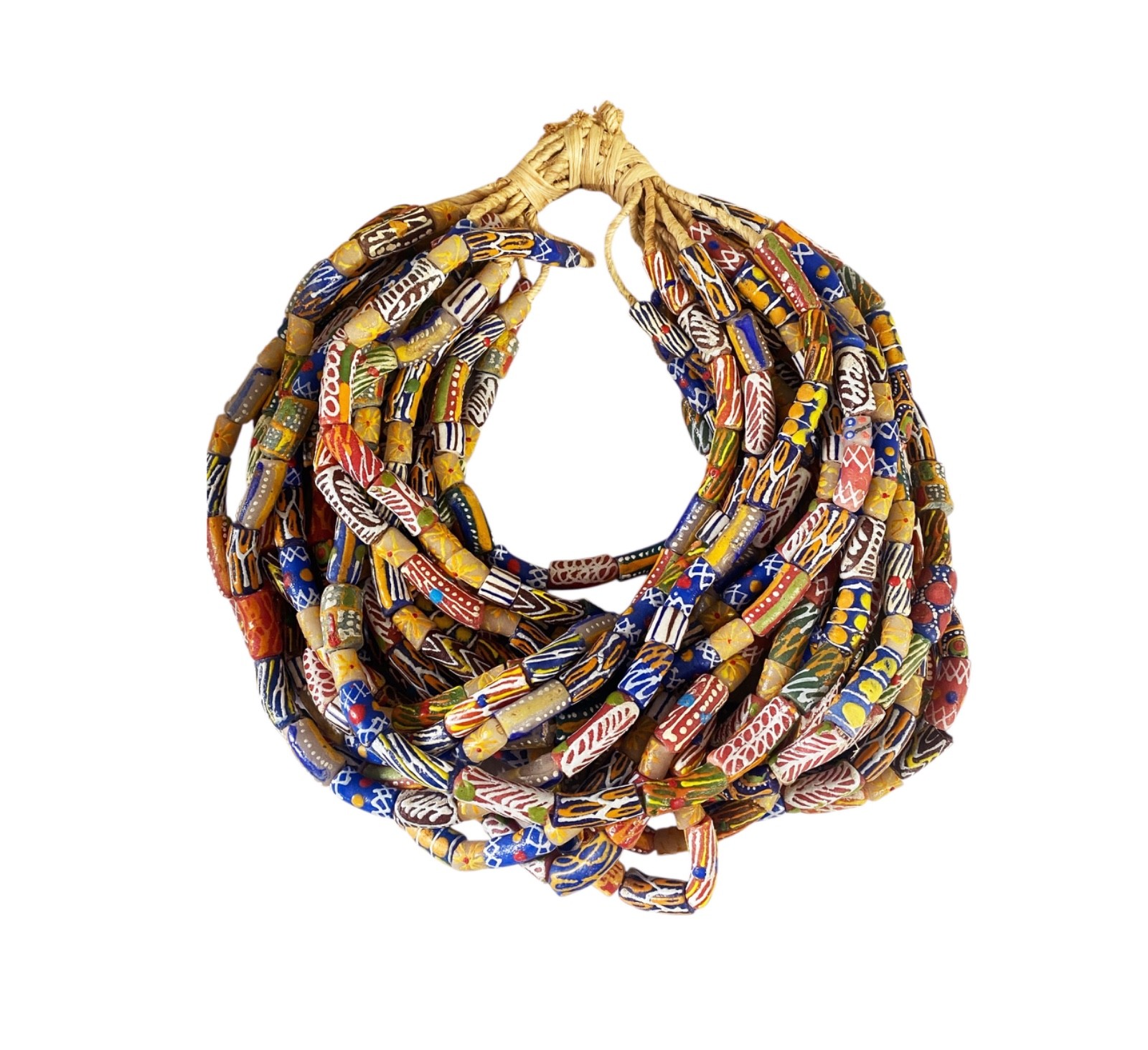 #1203 Set of 20 Vintage MilleFiori Ghana African Trade Bead Long Necklaces 15″