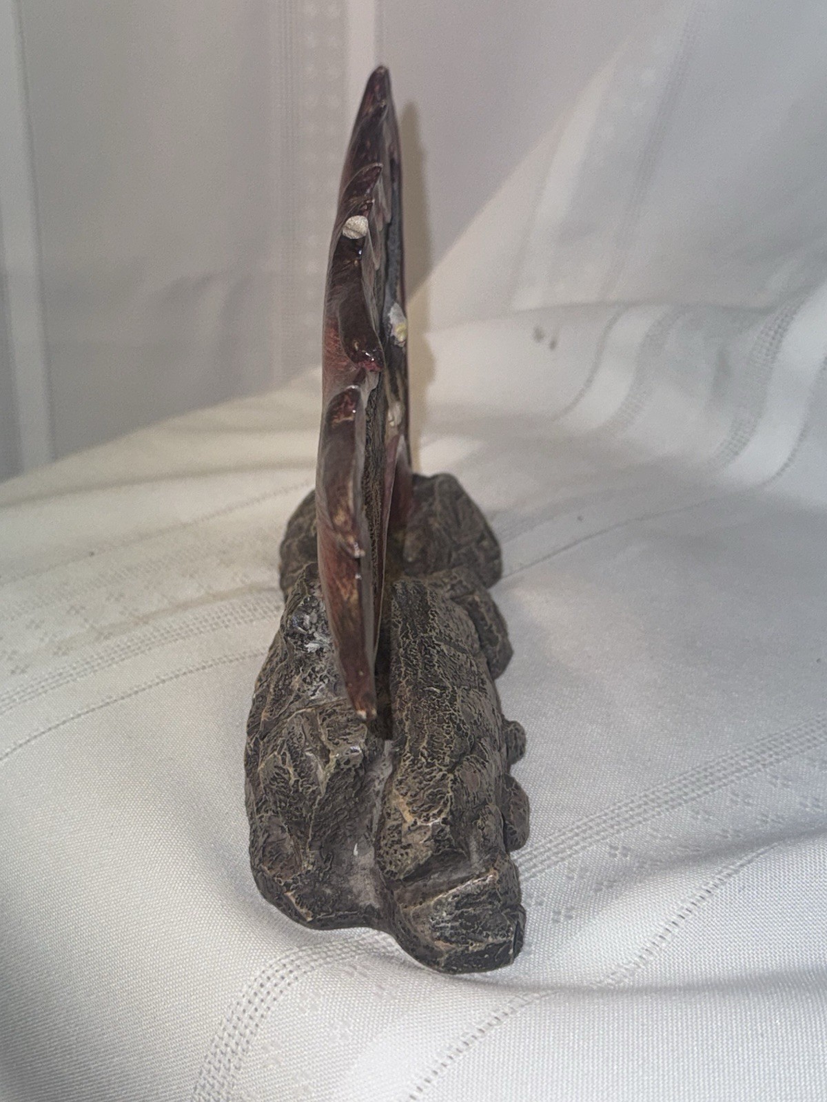 Painted Resin Bald Eagle Figurine 3D Effect on Rock Base 9in x 4.5in