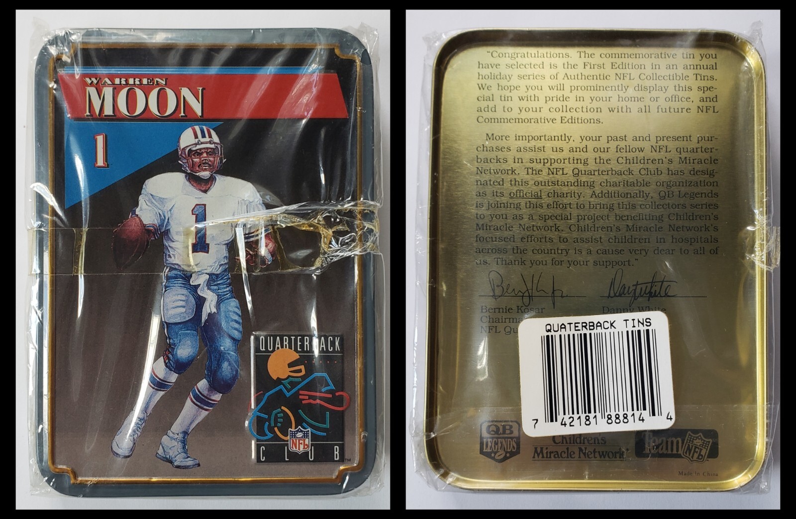 1990’s NFL Quarterback Club Tin & Playing Card Set WAREN MOON #1 Houston Oilers