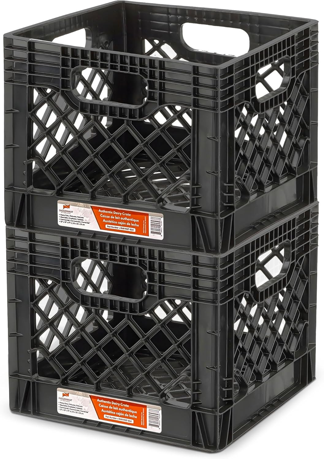 Juggernaut Storage 2-Pack Stackable Heavy Duty Milk Crates with Handles, 16 Qt,