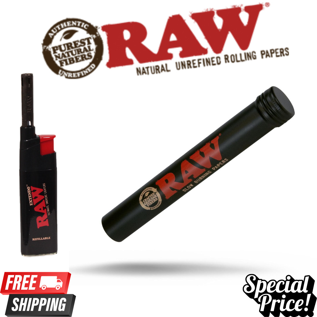 RAW Extendo Lighter + RAW Aluminum Tube Black 110mm | Smell-Proof Travel Set