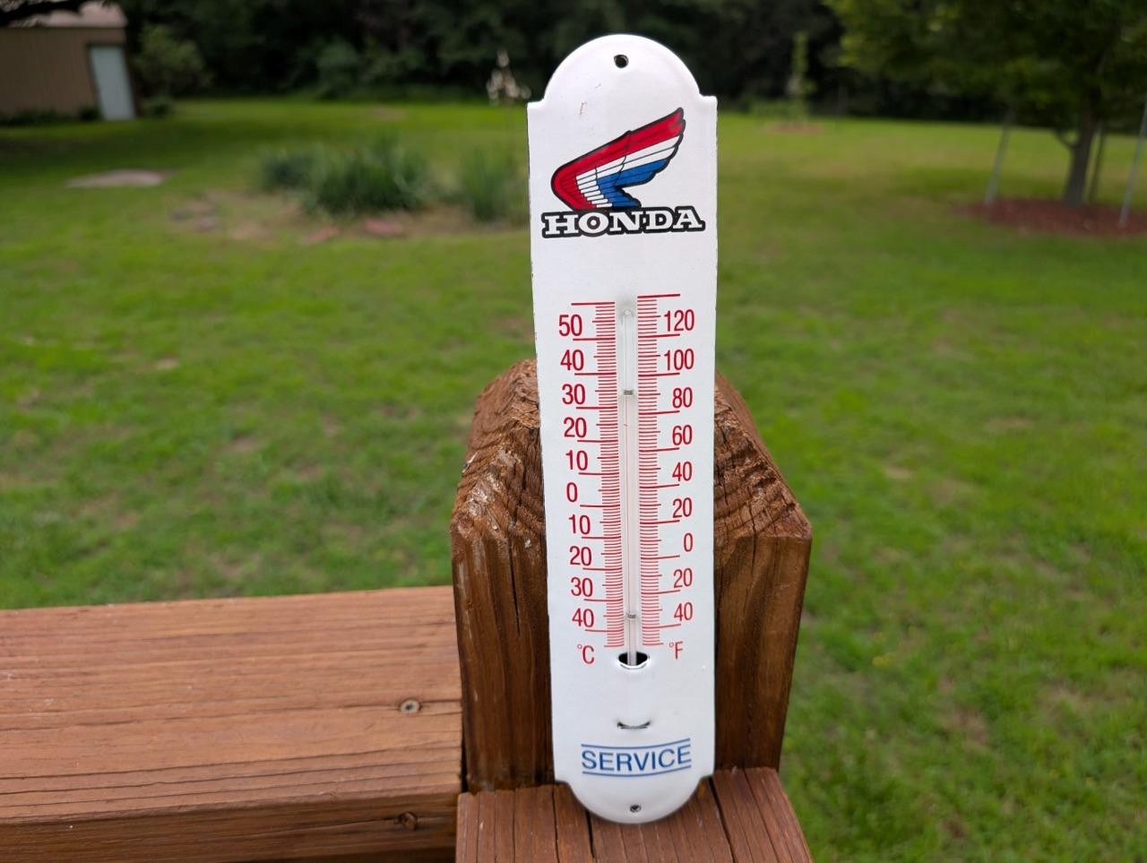 THICK PORCELAIN HONDA SERVICE THERMOMETER GAS & OIL MOTORCYCLE DEALERSHIP SIGN