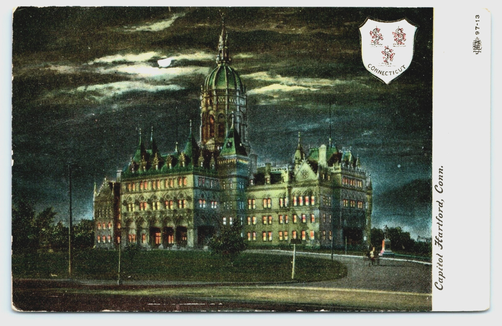 Capitol Building Hartford Connecticut CT UNP DB Night View Moon Cupula 1900s