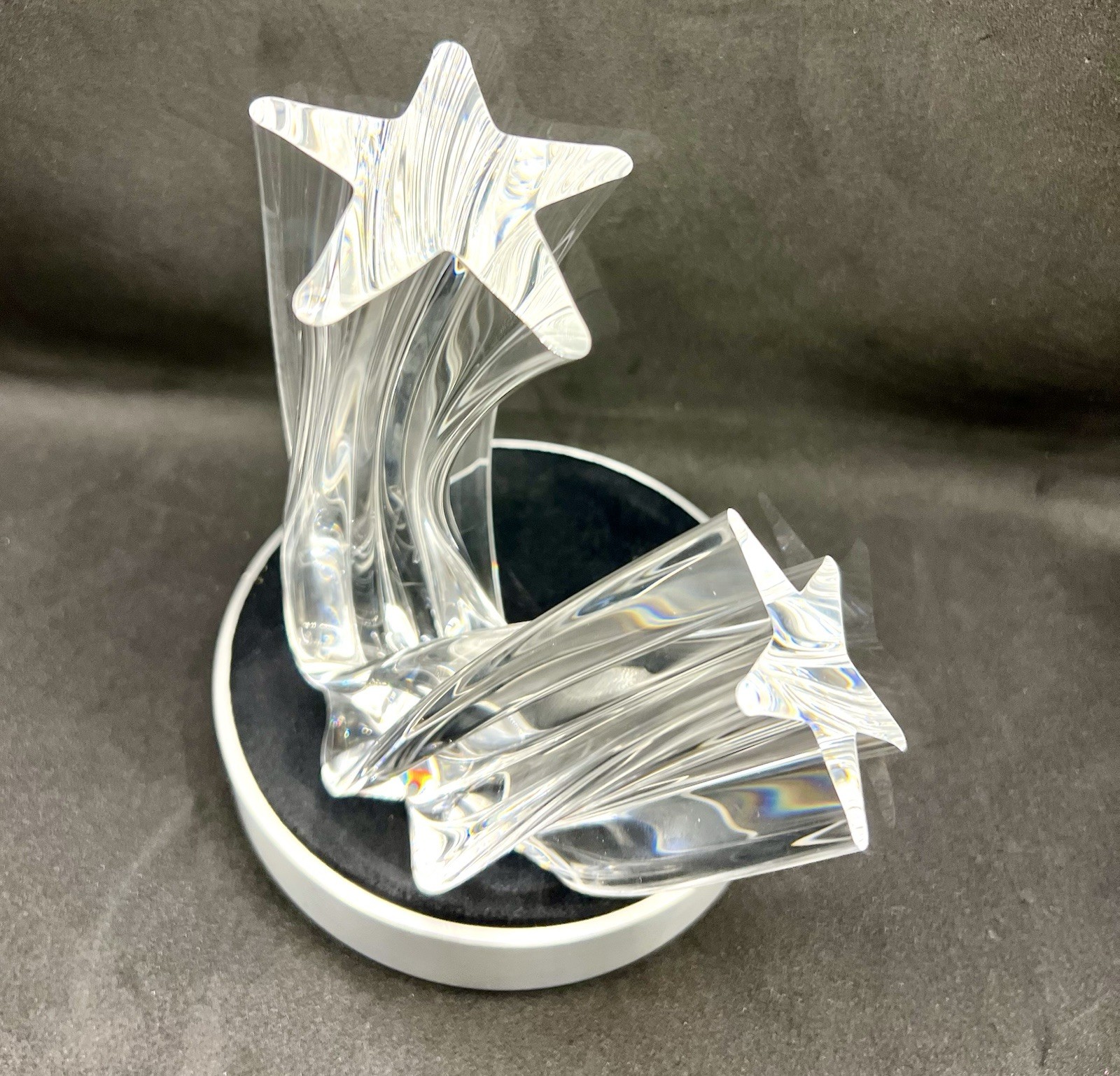 Steuben Glass Double Star Stream Twist Sculpture Signed 1988 w COA Pouche 5.25″
