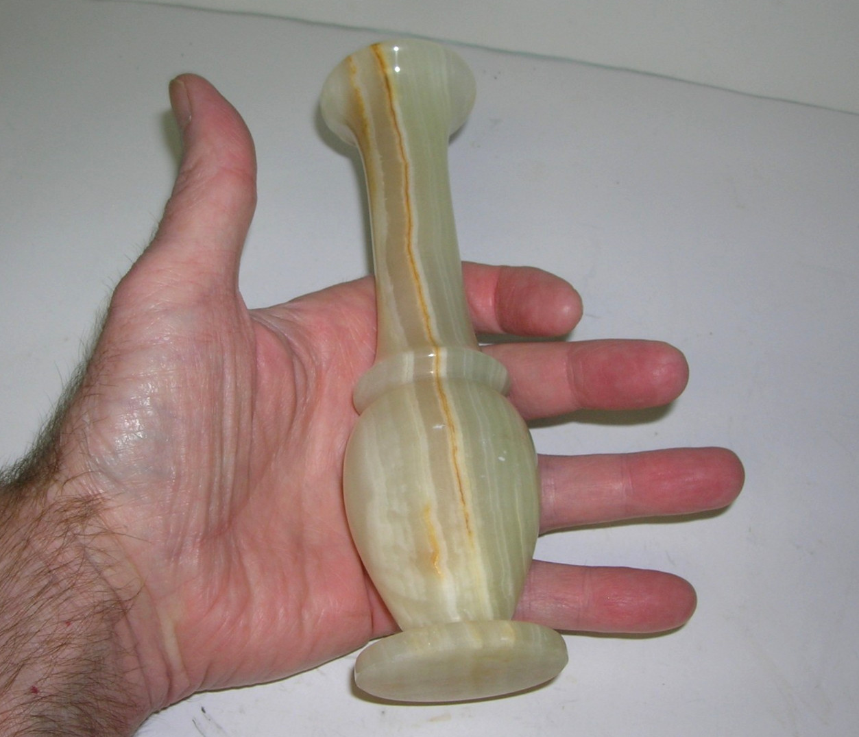 Bud Vase Hand Carved Onyx Calcite Parallel Veins Middle East Vintage Boho 7″ T