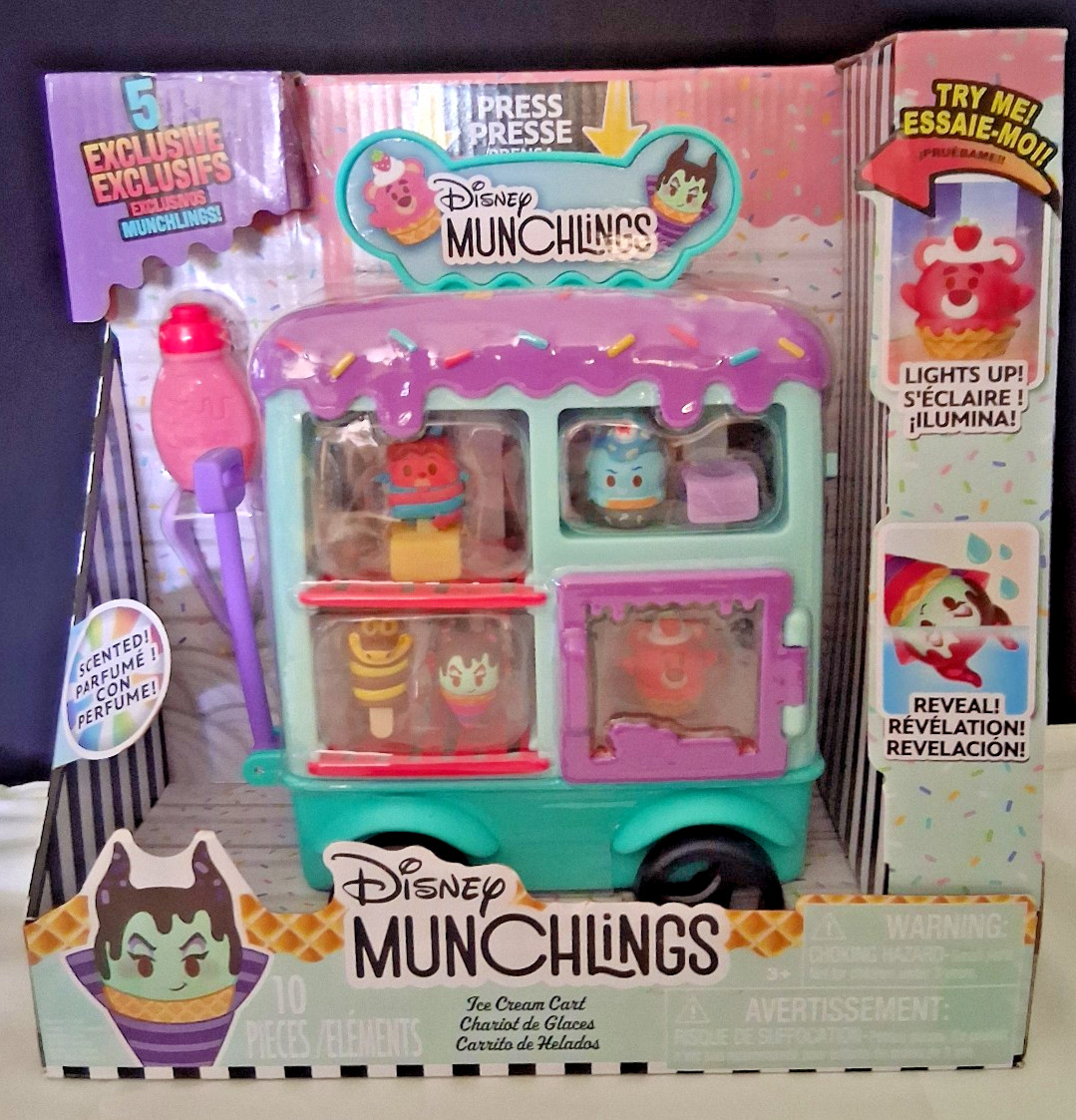 Disney Munchlings Light UP Ice Cream Cart 5 Exclusive Munchlings 10 Piece Set