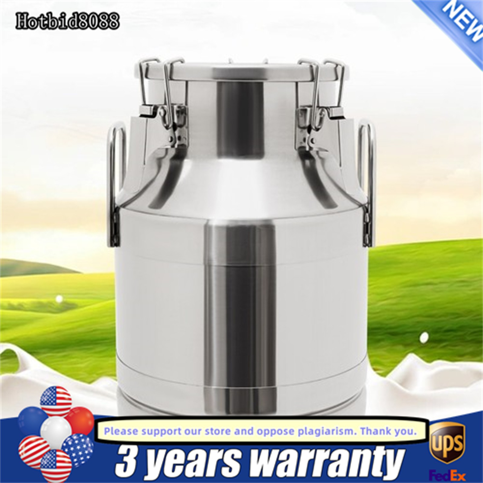 10L Stainless Steel Milk Can Wine Pail Bucket Jug Oil Barrel Canister w/ Lid NEW