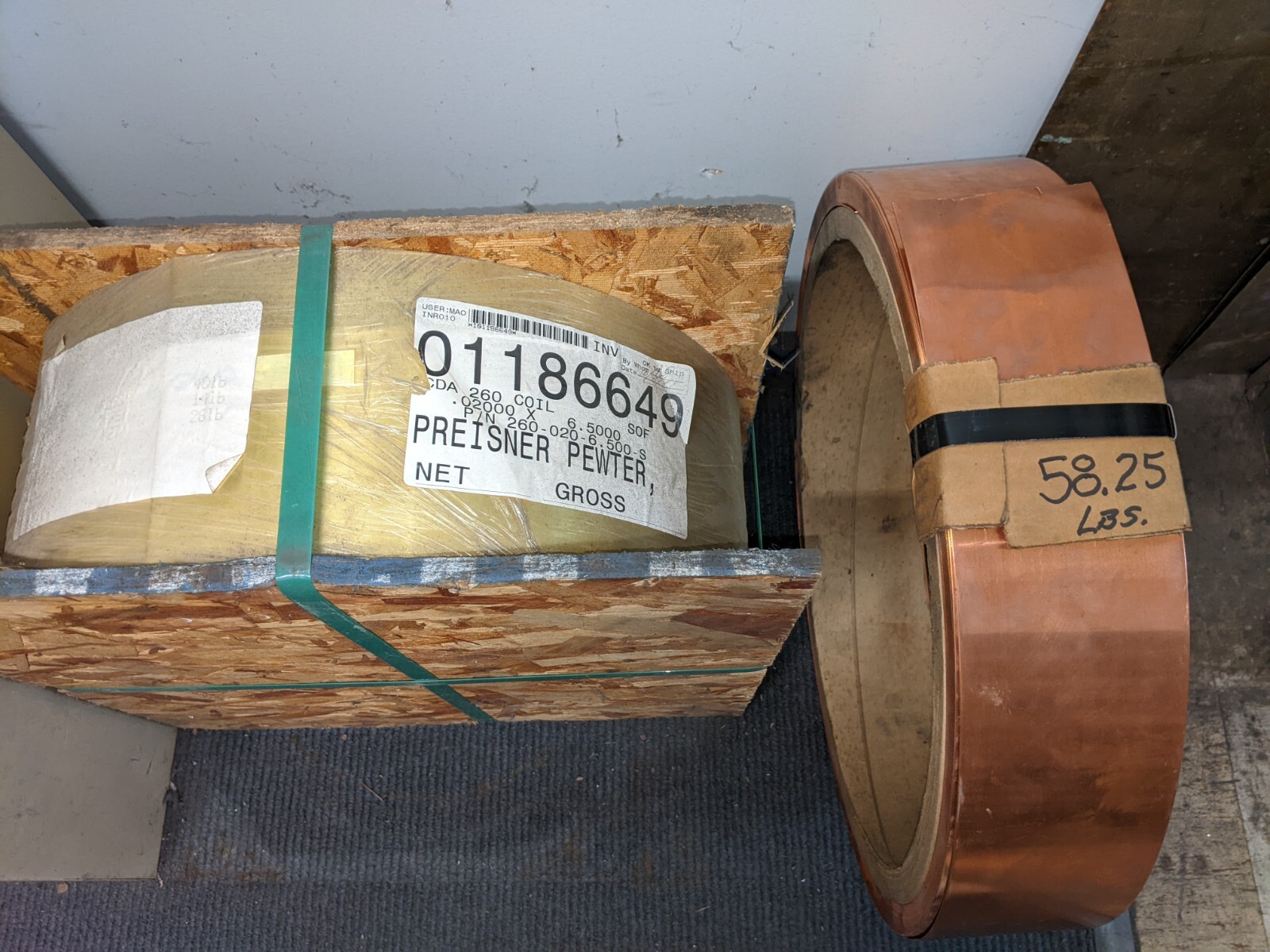 brass coil 26 LBs 6.5 inches wide by 0.020 inches
