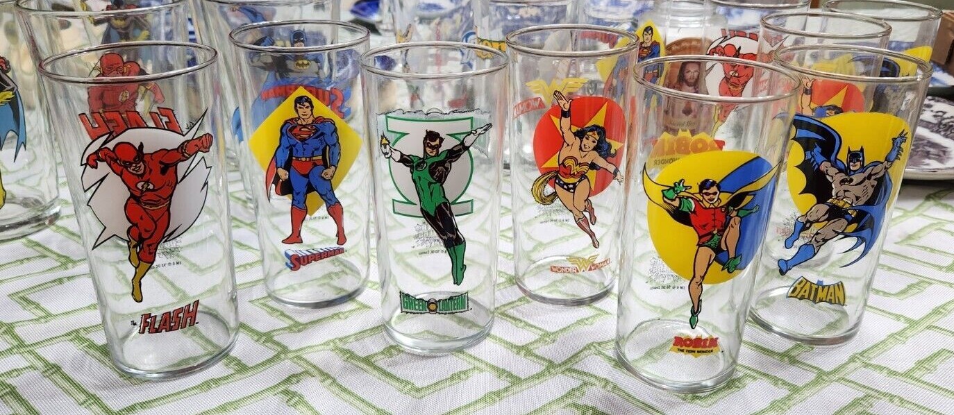 SUPER POWER DC COMIC SUPERMAN BATMAN ROBIN WONDER WOMAN GREEN LANTERN 16OZ GLASS