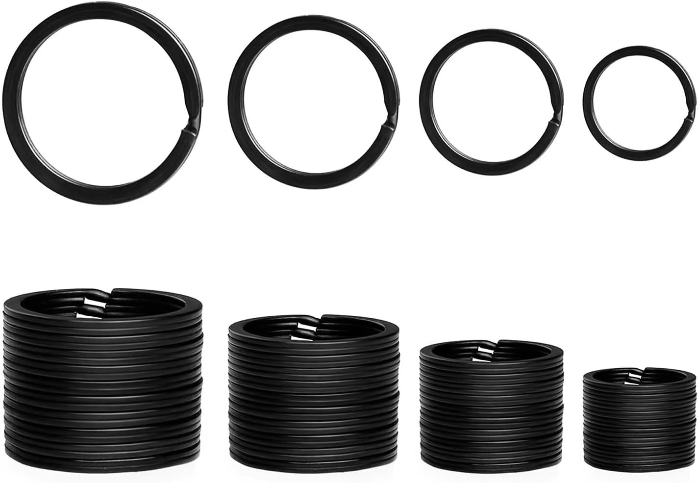 40 Pack Black Metal Key Rings Keychain Assorted 4 Sizes Flat Split Rings