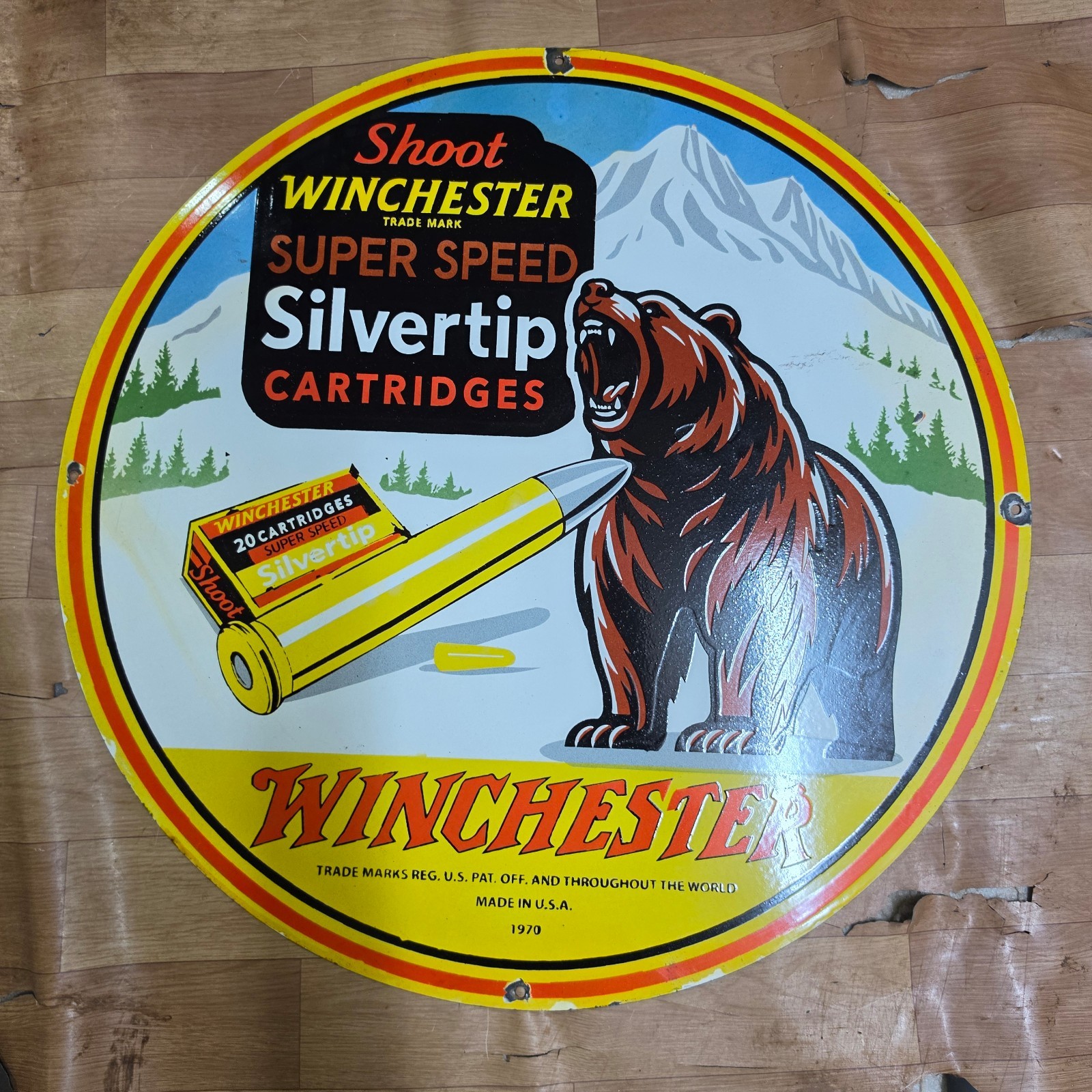 WINCHESTER SILVERTIP PORCELAIN ENAMEL SIGN 29 X 29 INCHES