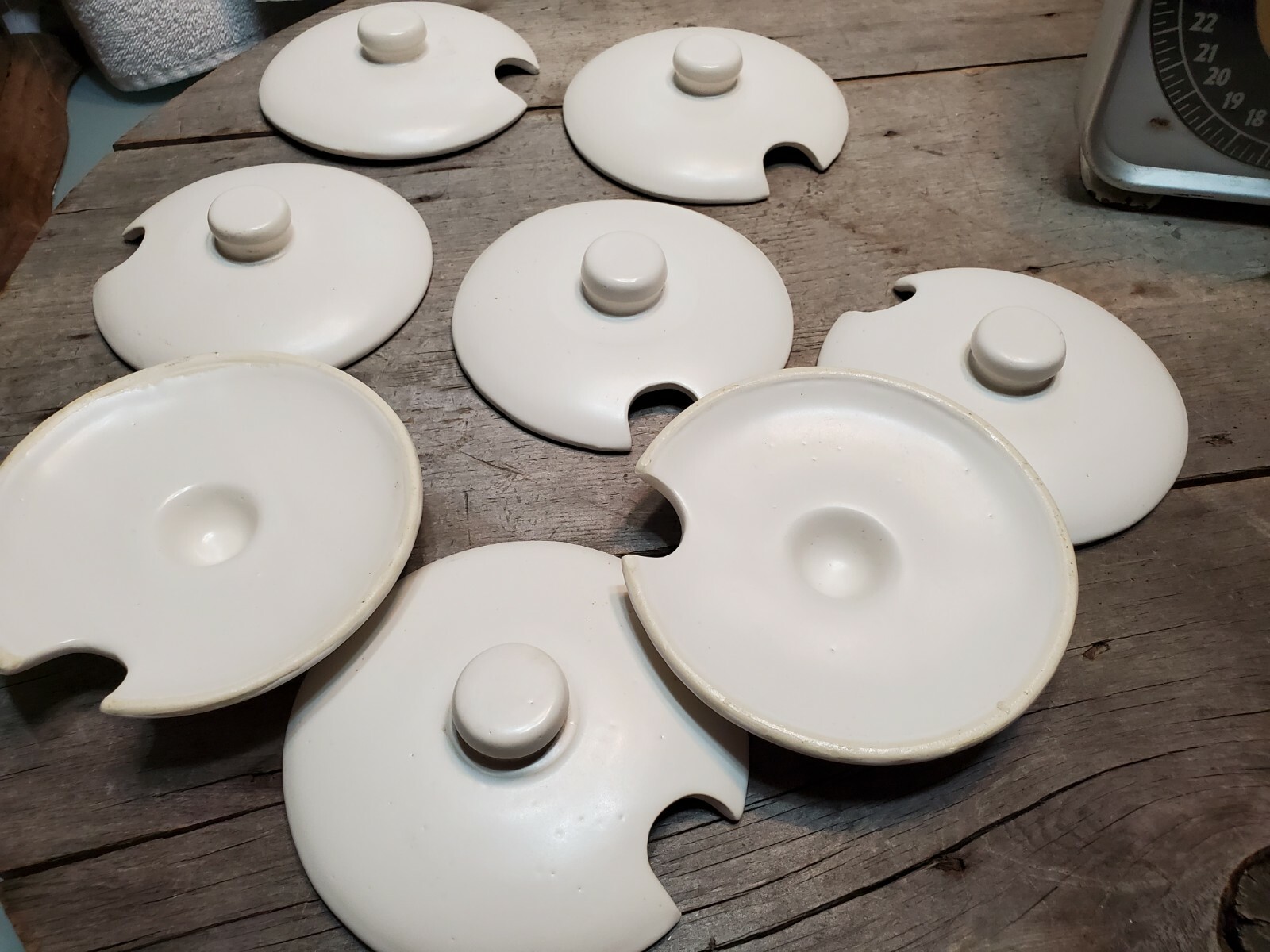 White Ceramic Jar Lid Replacement 4 3/4″ Earthenware Notched Pottery