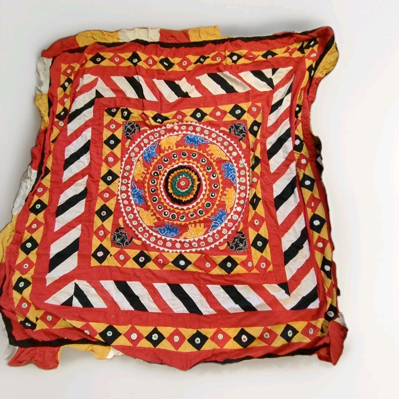 Indian Canopy Shamiana Tent Wall Tapestry Hanging Handcrafted Artisan Red 86×100
