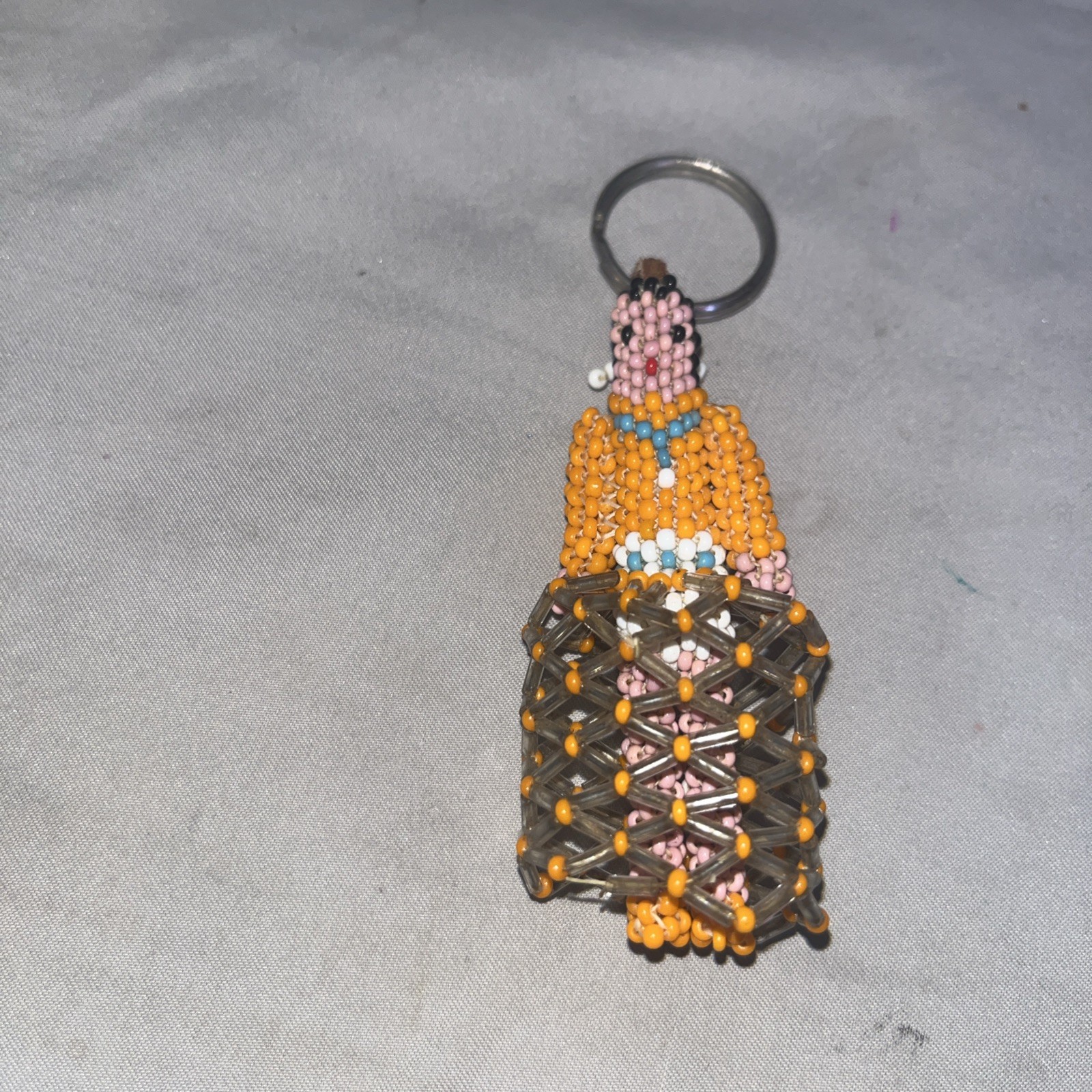 Zuni Hand Crafted Green Brown White Bead Doll Pendant Key Fob Purse Decoration