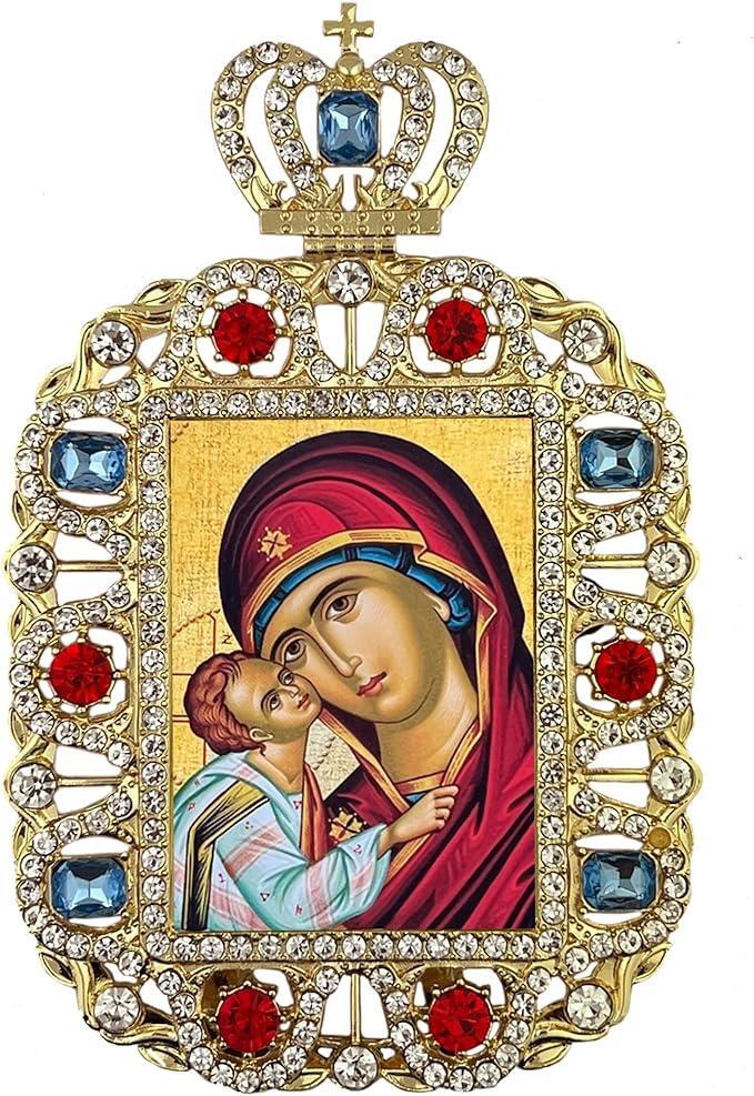 Madonna and Child Divine Embrace Orthodox Ornate Gold Tone Framed Icon 5.75 In