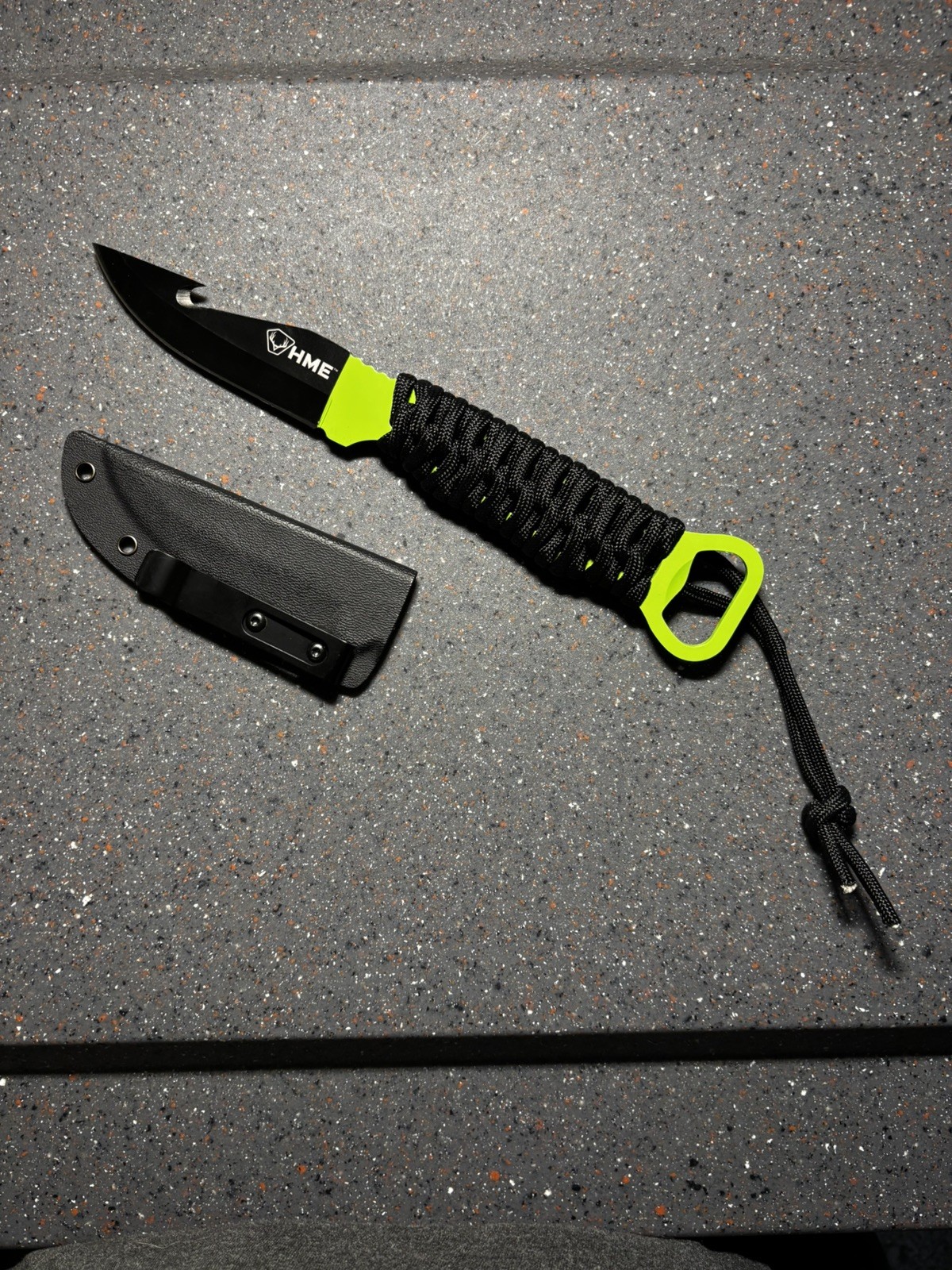 HME Gut Hook Fixed Blade Hunting Knife w/ Kydex Sheath Paracord Handle