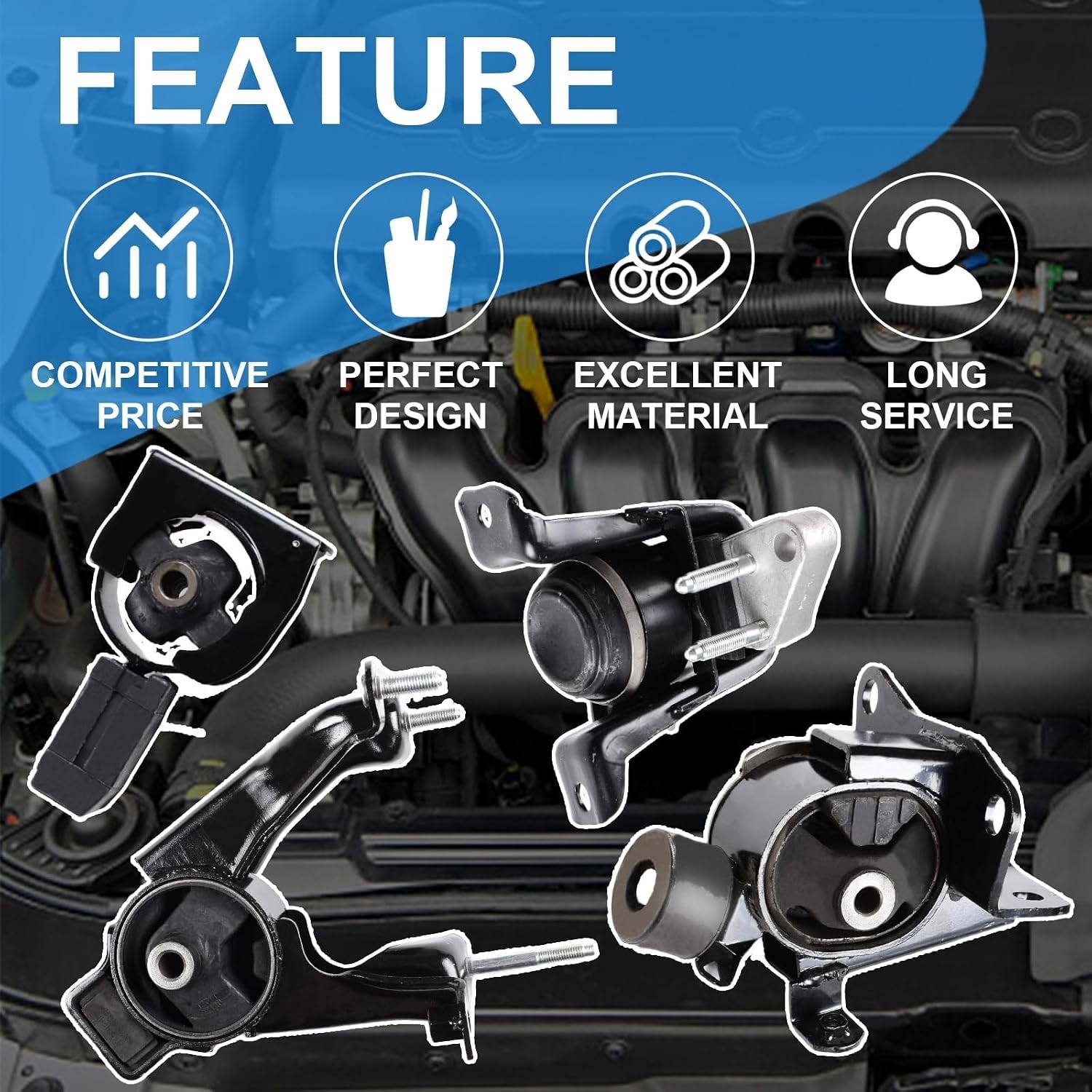 Engine Motor and Trans Mounts Compatible with 2003-2008 Toyota Corolla 1.8L, Mat