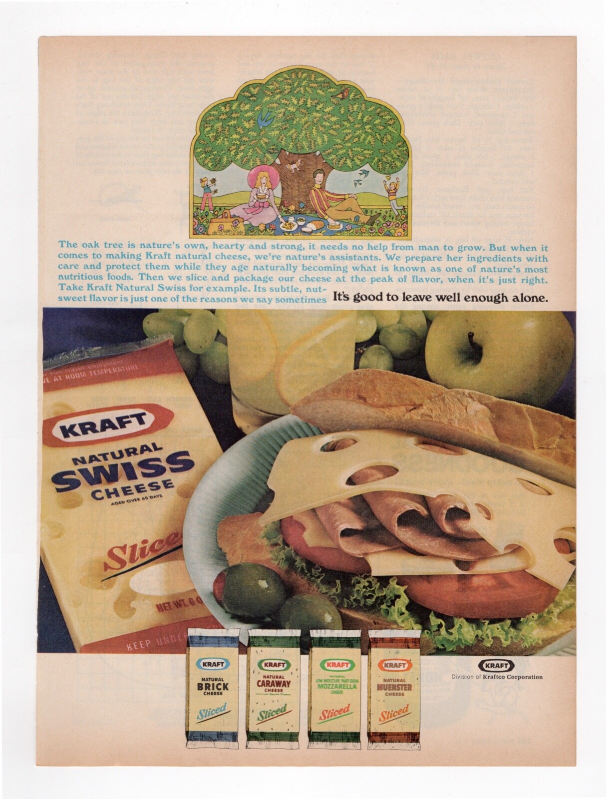 Vintage 1970s mag print ad KRAFT Natural Swiss Cheese dairy food kitchen