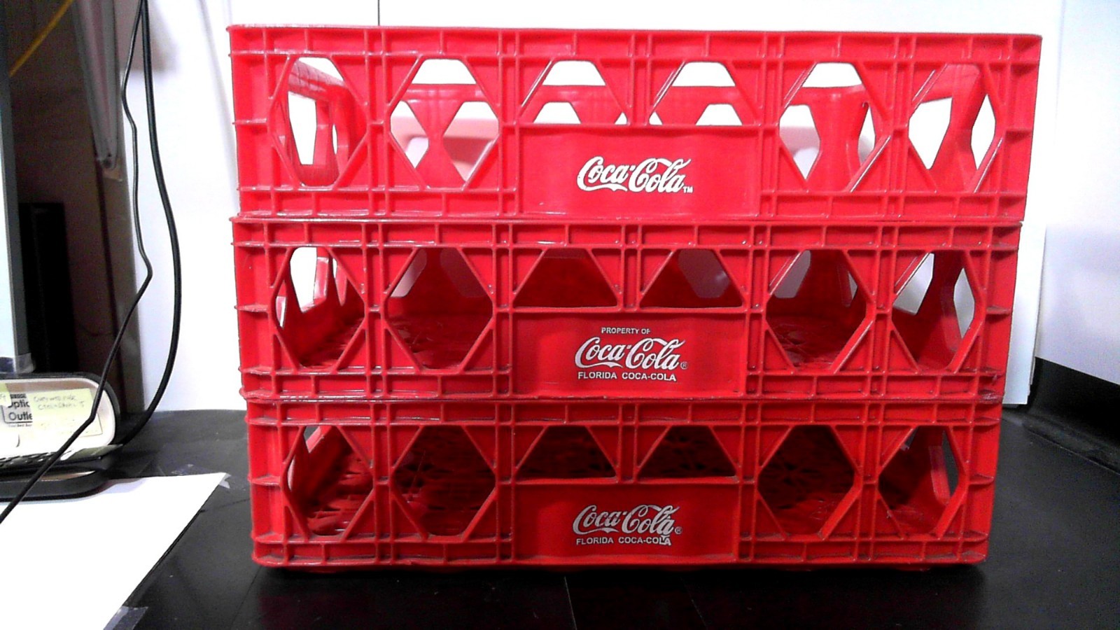 3 Vintage Red Plastic Coca-Cola Stackable Soda Crates very good cond. Free Ship