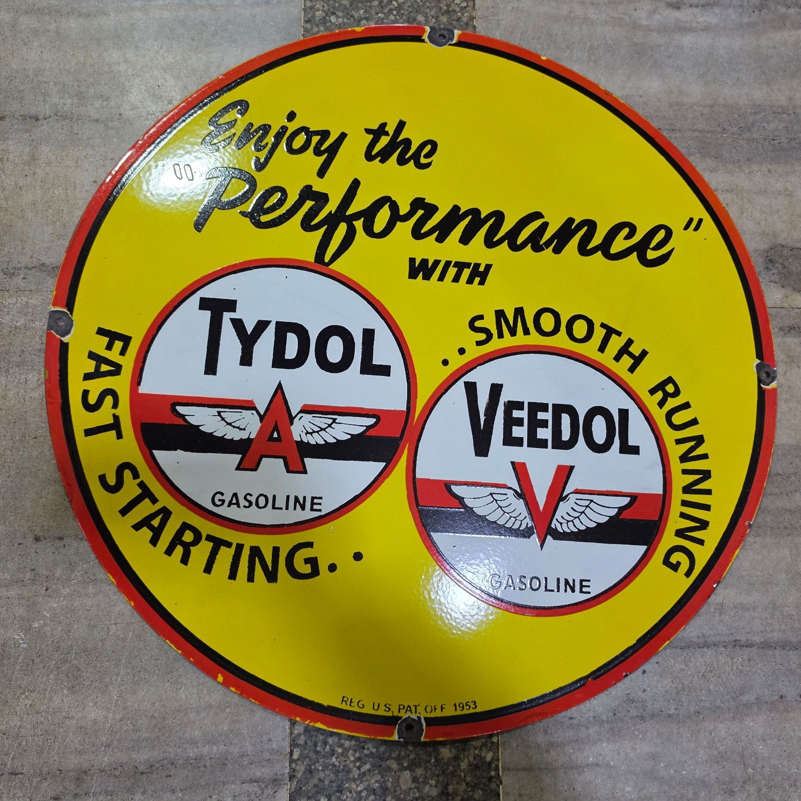 TYDOL VEEDOL PORCELAIN ENAMEL SIGN 29 X 29 INCHES