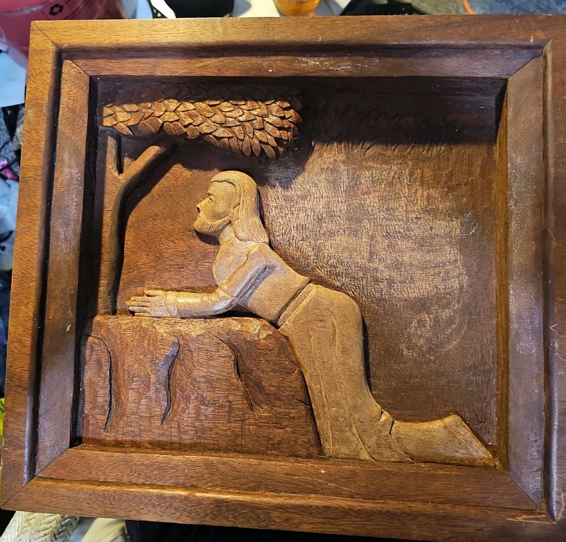 Solid Wood Carving Of Jesus Praying In The Garden. Single Piece Of Hand…