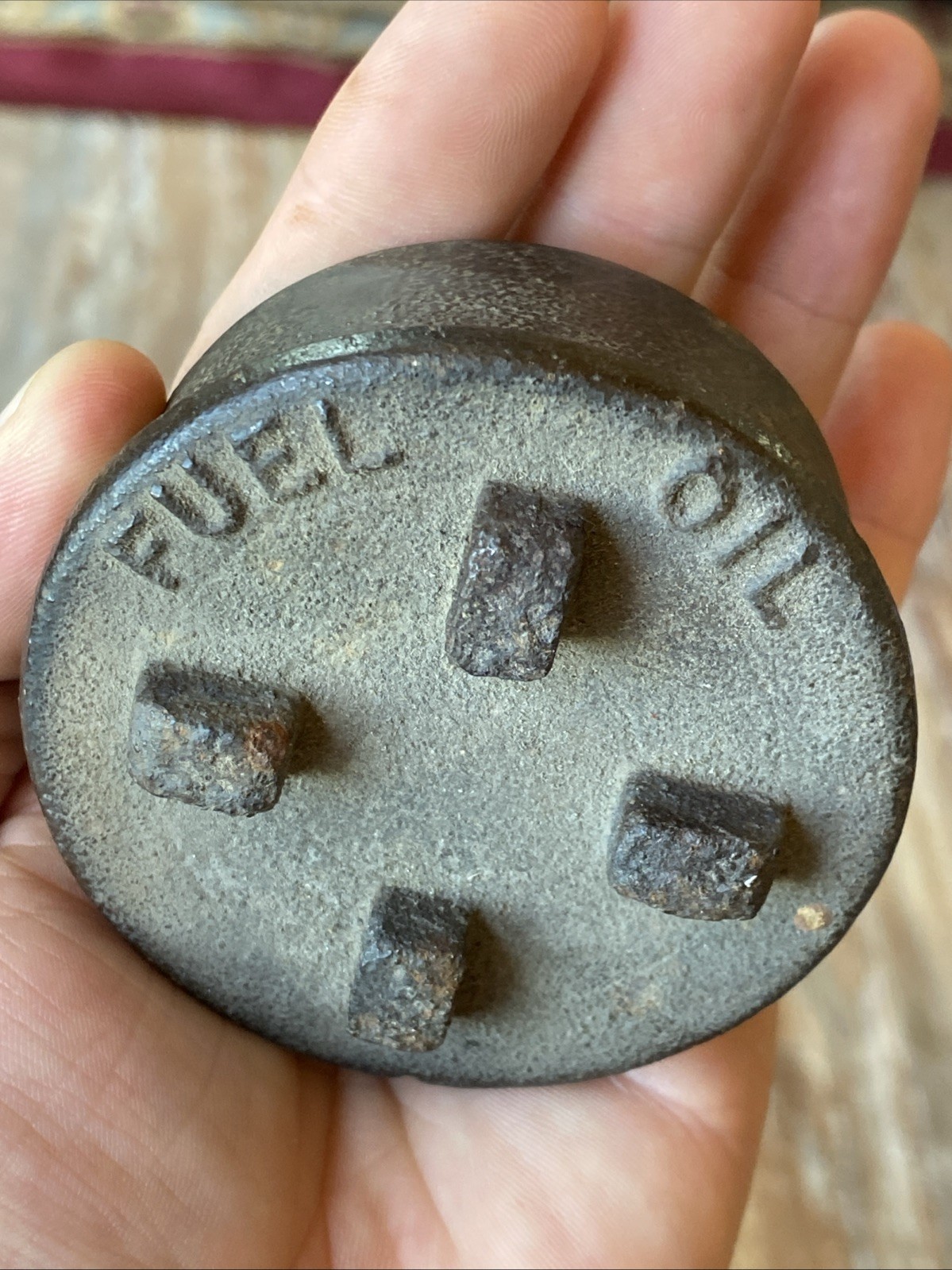 One Piece Fill Cap Antique Vintage Solid Cast Iron Threaded Old FUEL OIL TANK