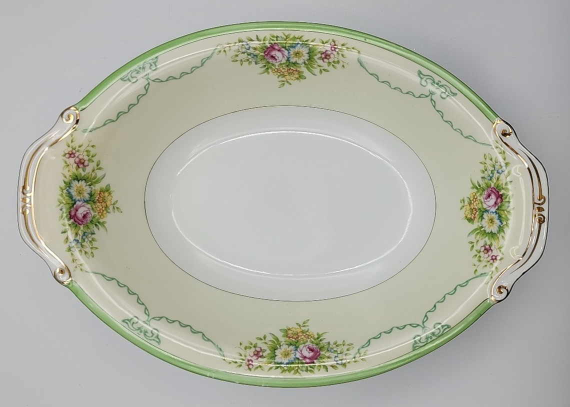 Grace China Formal Garden Oval Serving Bowl Japan 11 1/8″ x 7 7/8″ READ BLUE