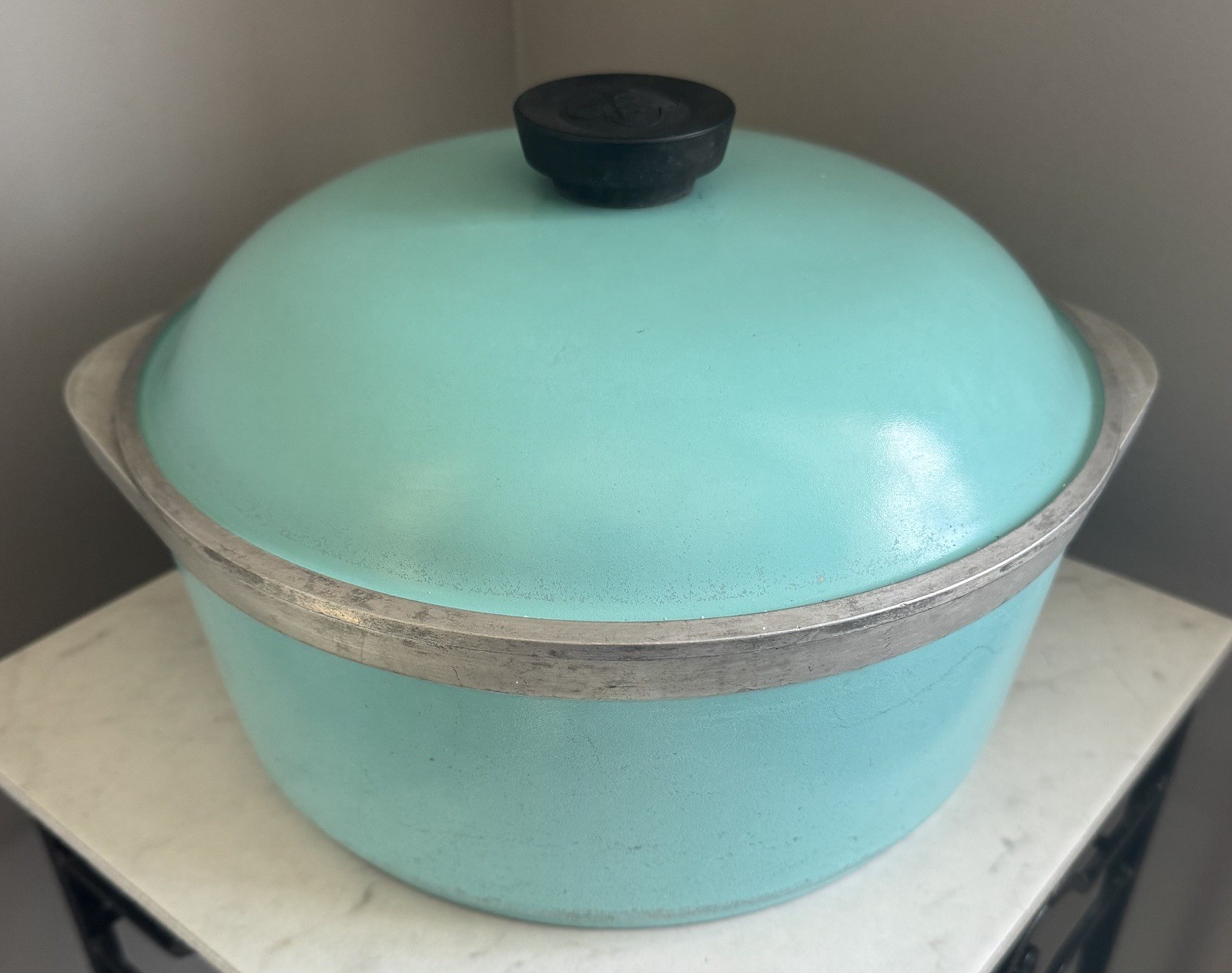 CLUB Aluminum Oval Roaster Blue Turquoise Aqua Teal Dutch Oven Pot Vintage 4 Qt