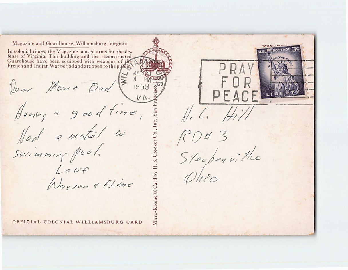 Postcard Magazine & Guardhouse Williamsburg Virginia USA