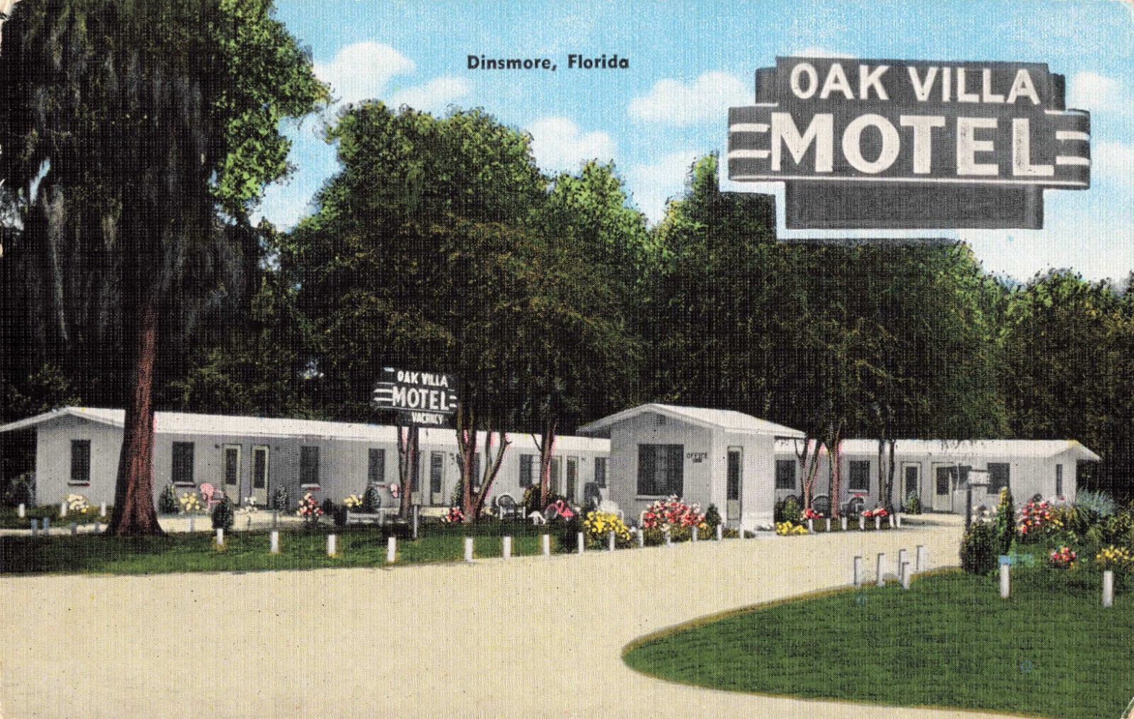 Oak Villa Motel Dinsmore Florida FL Linen c1940 Postcard