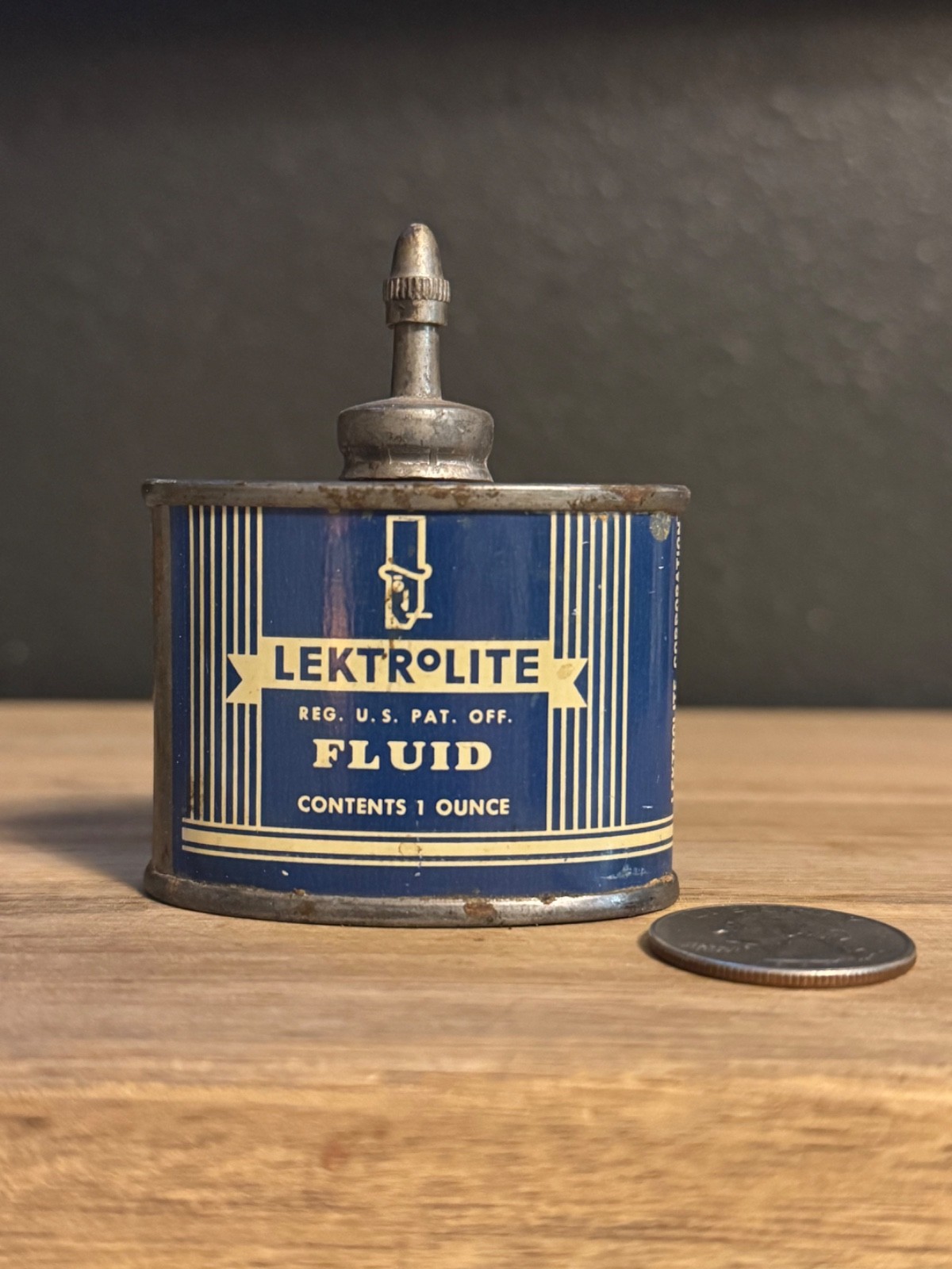 * Vintage Lektrolite Lighter Fluid 1oz Tin Can Lead Top Handy Oiler Empty