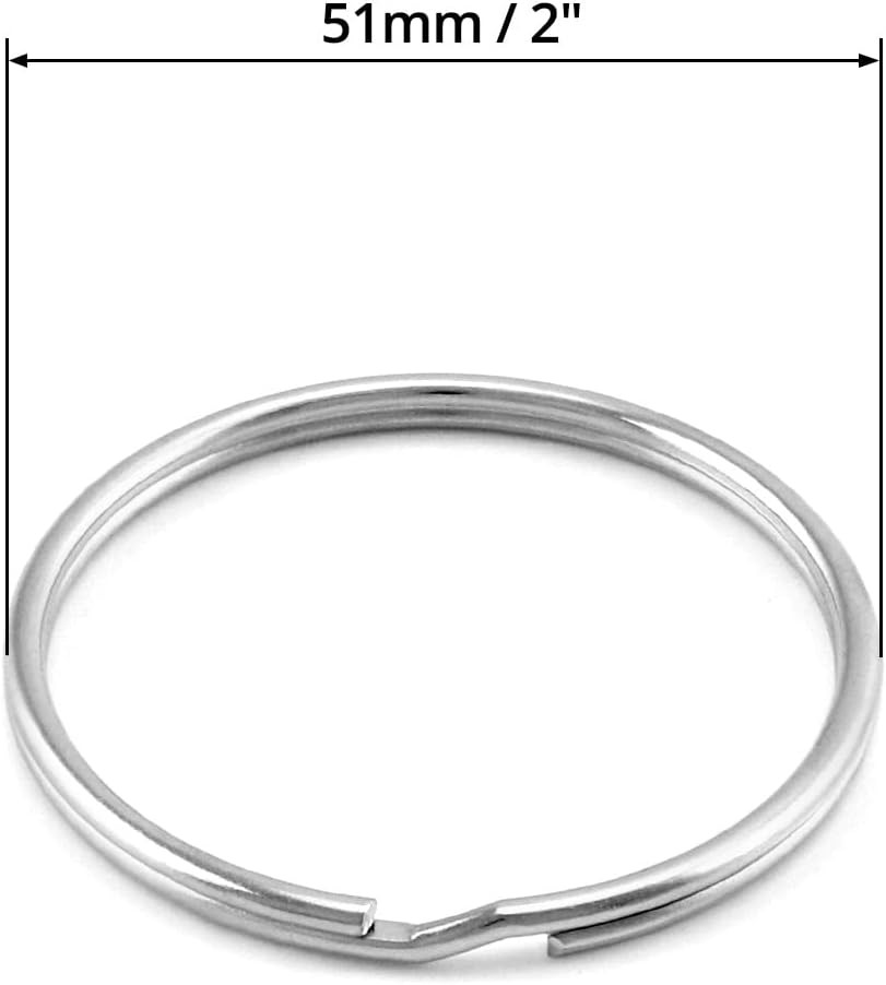 Key Rings 2 Inch Large Open Split Rings 20 Pack Heavy Duty Metal Keychain Silver