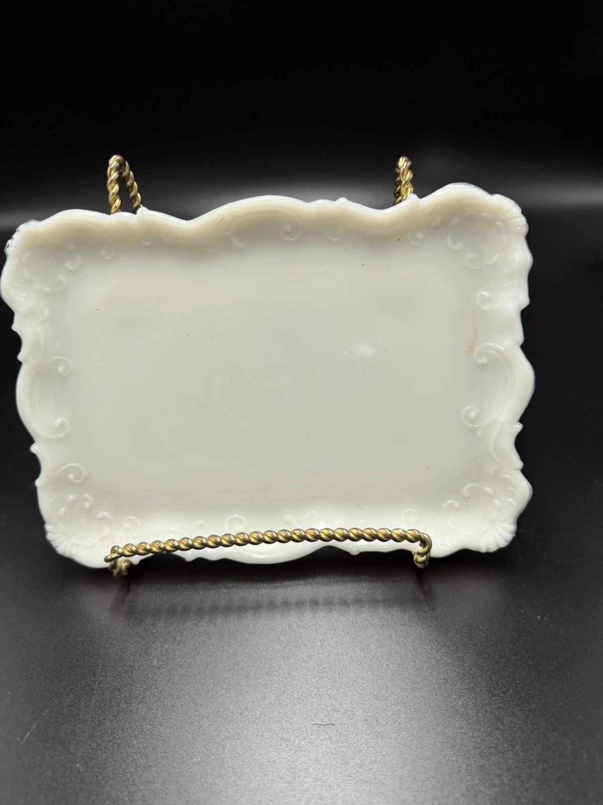 Vintage White Milk Glass Vanity Tray Scroll Border 513 Trinket Dish 8”