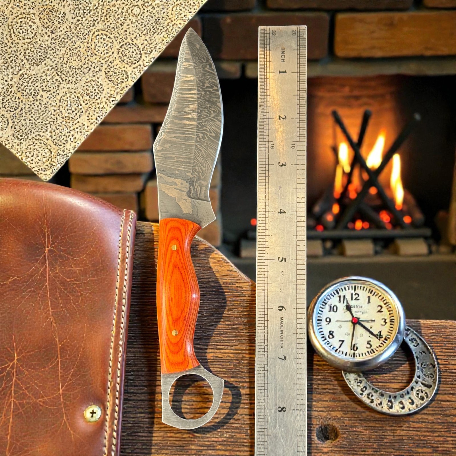 8.25″ Firestorm Damascus Steel Drop Point Skinner Hunting Knife TX 1272