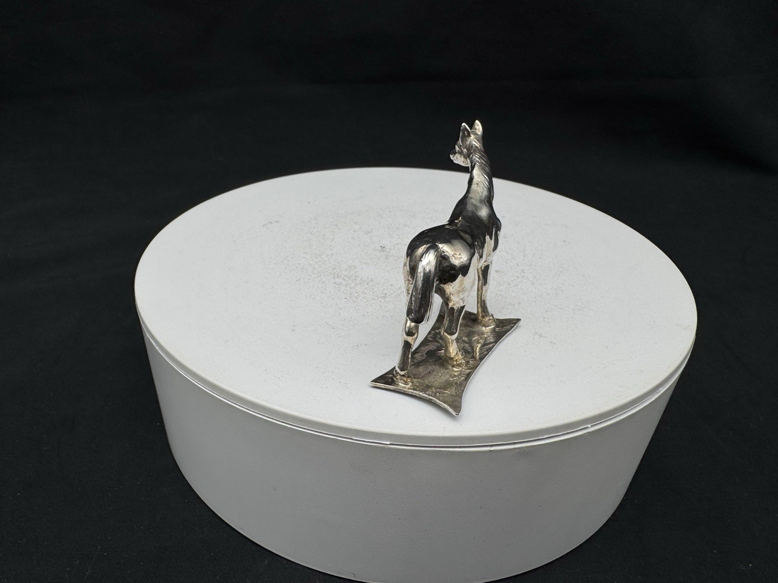 ANTIQUE MINIATURE GERMAN SOLID 800 SILVER HORSE STATUE, 29.6 grams