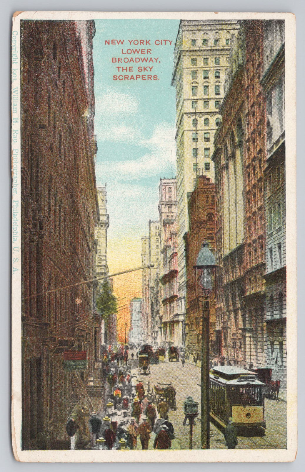 Postcard Lower Broadway Avenue Showing Skyscrapers in New York City, NY.