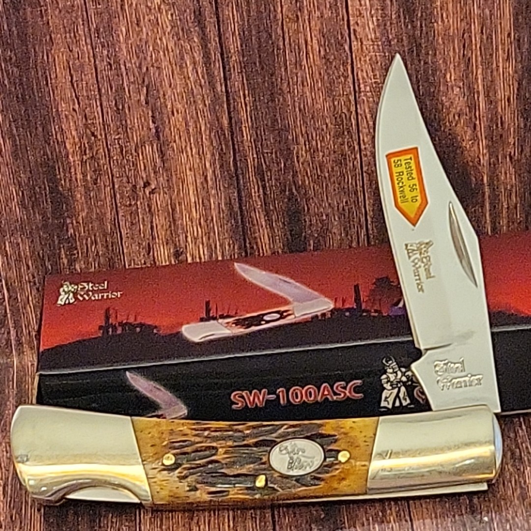 Steel Warrior SW100ASC Lockback Folding Pocket Knife 3.5″ Closed Jigged Bone
