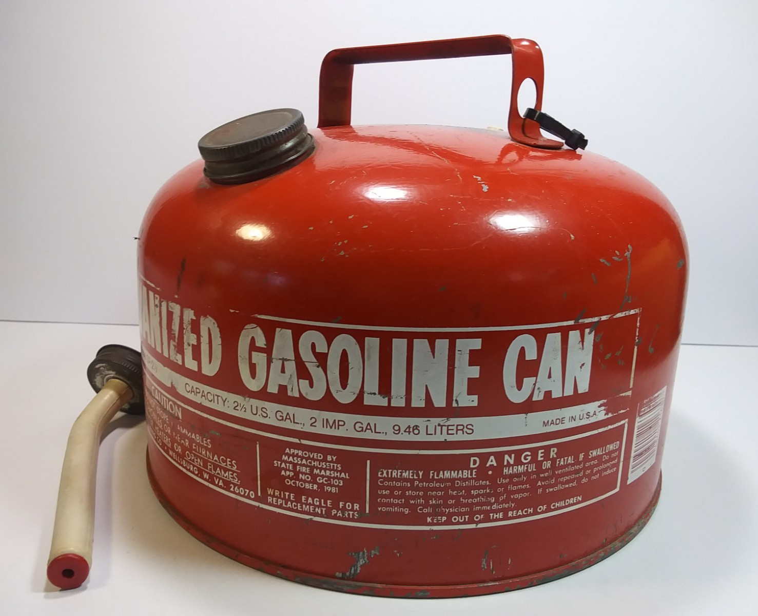 Vintage Eagle Galvanized Metal Gas Can Red 2 1/2 Gallon with Pour Spout