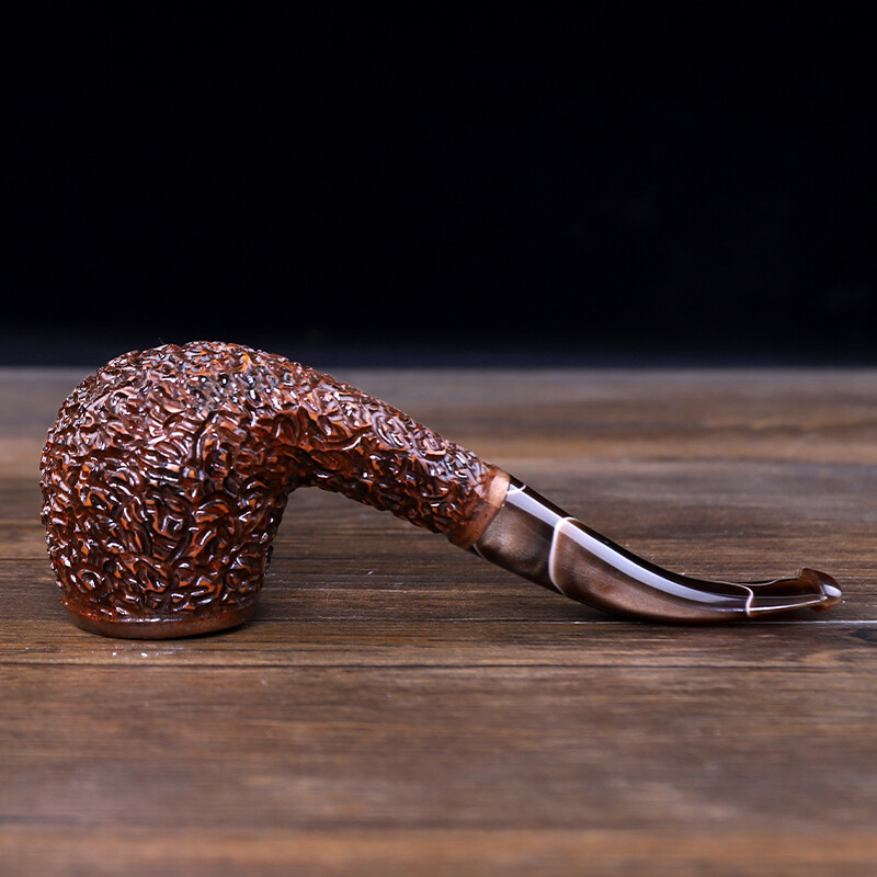 Rusticated Briar Tobacco Pipe 9mm Filter Carved Smoking Pipe Acrylic Taper Stem